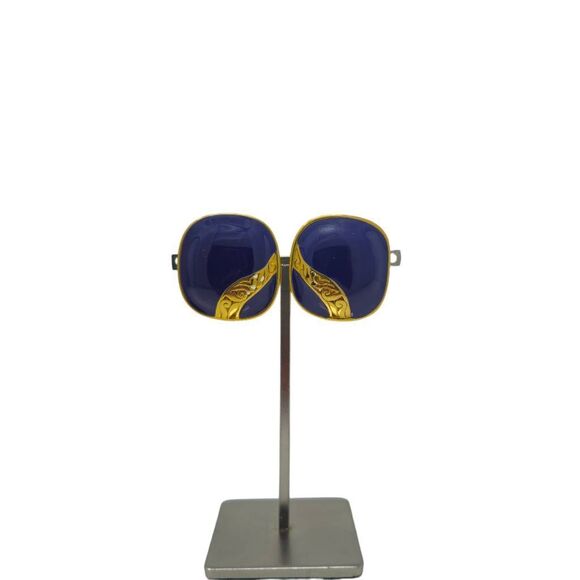 Vintage Blue and Gold Berebl Clip on Earrings - Picture 1 of 5